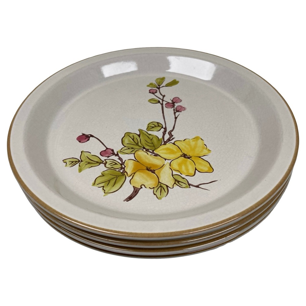 Wellin‎ Endura 4 Dinner Plates 503 Springtime Yellow Floral Hand Painted Korea